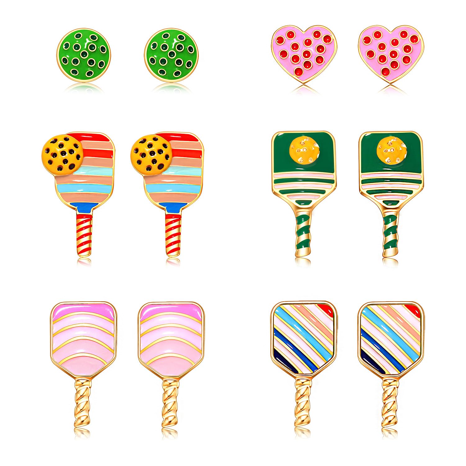 6 Pairs Pickleball Earrings